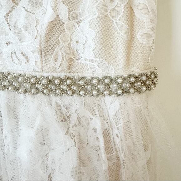 NWT Lulu’s Sweet Love Ivory Lace Tulle Beaded Maxi Dress 1X Wedding - Picture 7 of 13